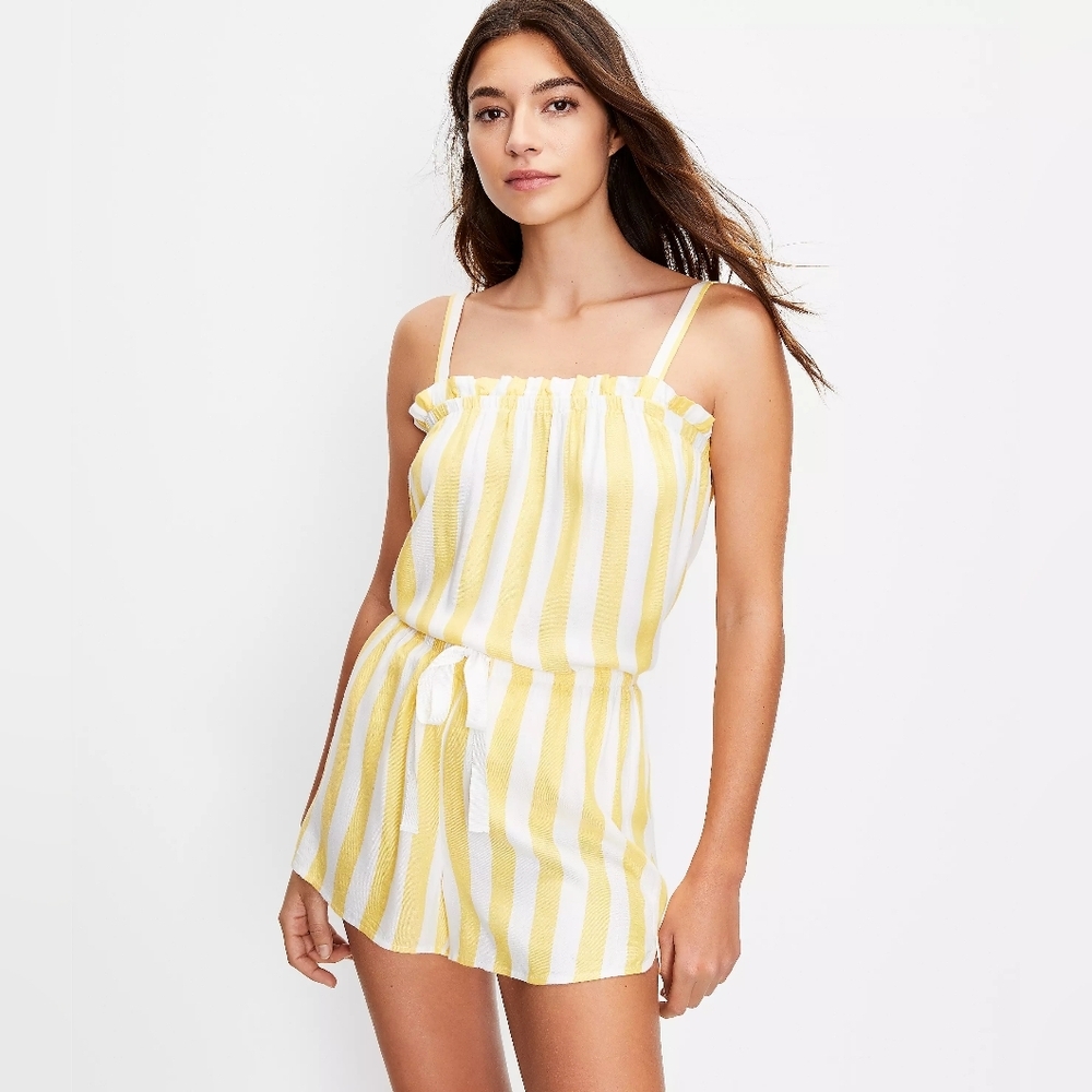 LOFT Striped Pajama Cami And Shorts Set Medium/Large PJs Yellow White